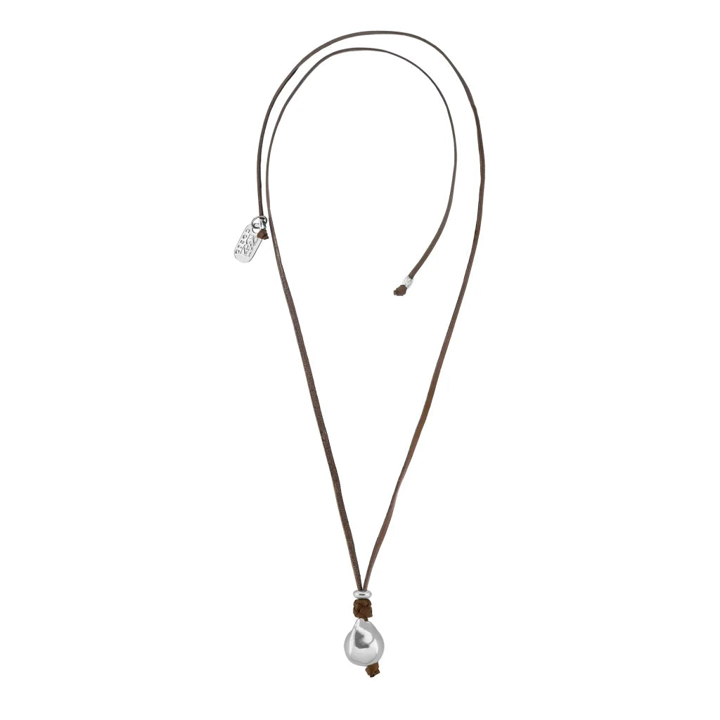 Collar de 43cm de piel de canguro con una perla grande en baño de rodio - Joyería y bisutería fina