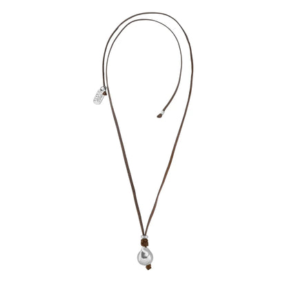 Collar de 43cm de piel de canguro con una perla grande en baño de rodio - Joyería y bisutería fina