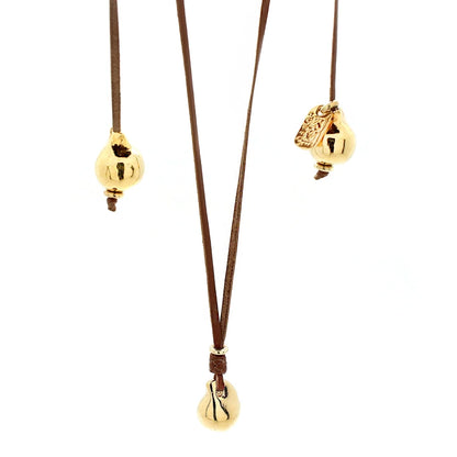 Collar de piel de borrego, con 3 perlas grandes en baño de 22K - Joyería y bisutería fina