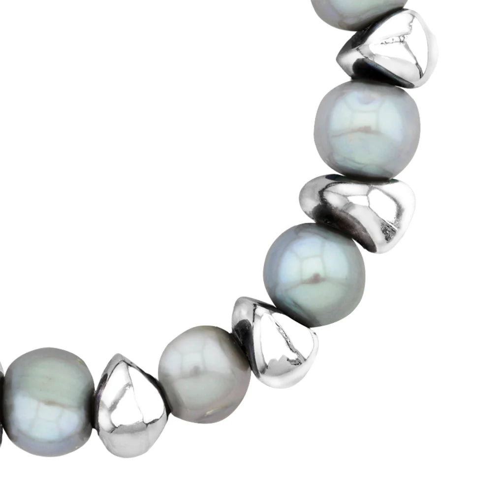 Pulsera ajustable con hilo de seda café, con perlas negras tahitianas 8-10mm con detalles en baño de rodio - Joyería y bisutería fina