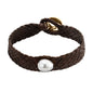 Pulsera de piel natural de borrego en trenza plana de 8 hilos con perla Japonesa y broche en baño de oro de 22K - Joyería y bisutería fina