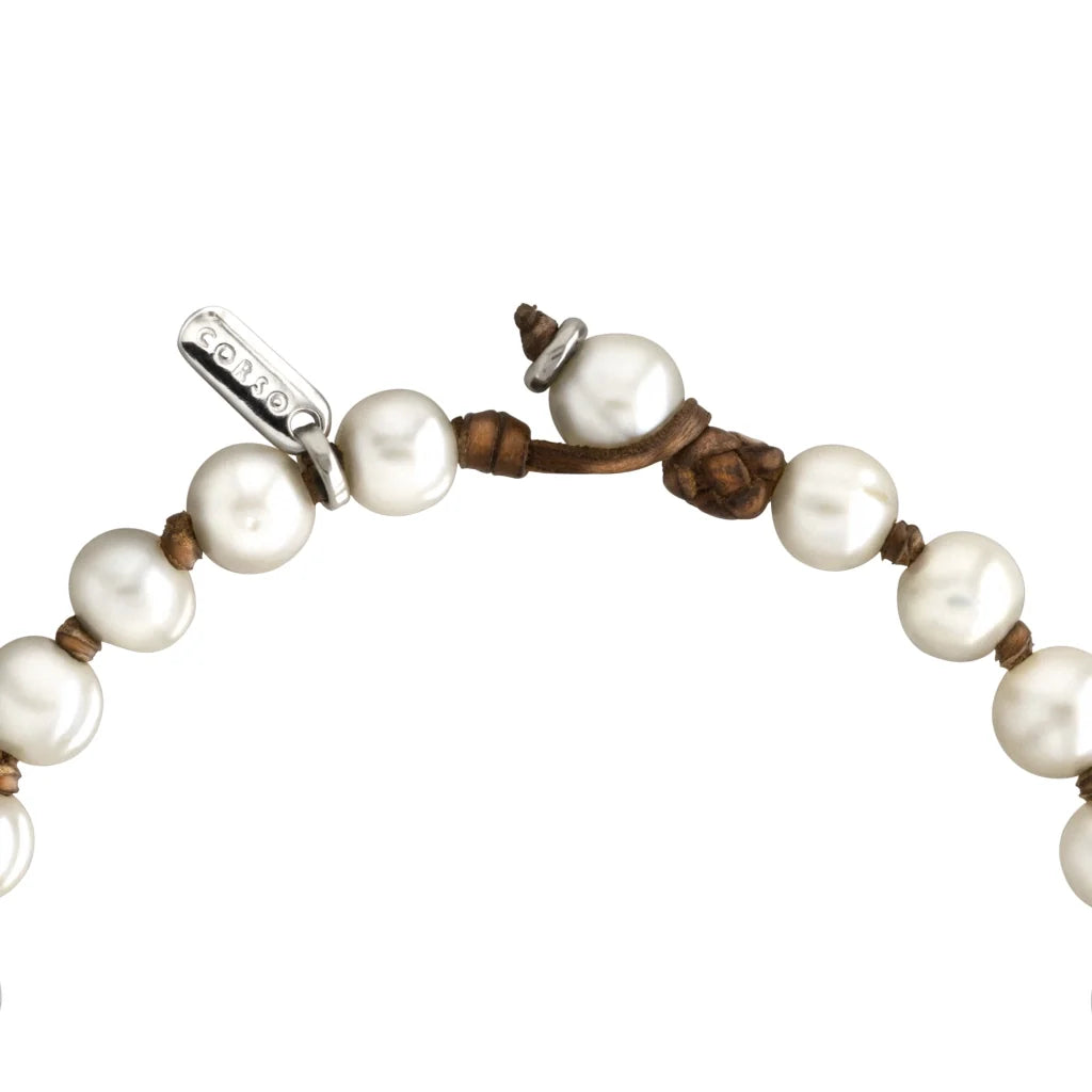 Collar de 45cm de piel canguro, con perlas blancas japones 8-10mm - Joyería y bisutería fina