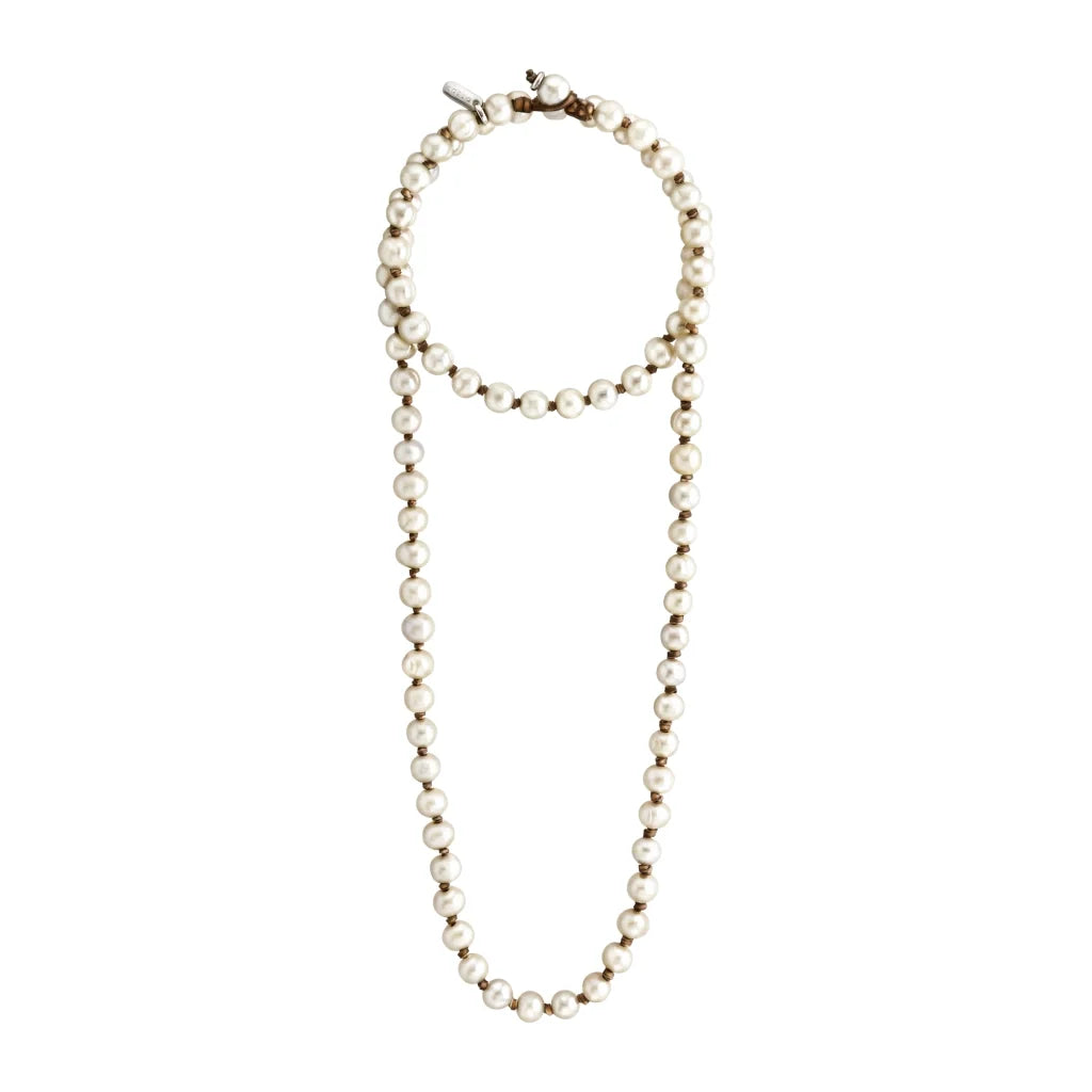 Collar de 45cm de piel canguro, con perlas blancas japones 8-10mm - Joyería y bisutería fina