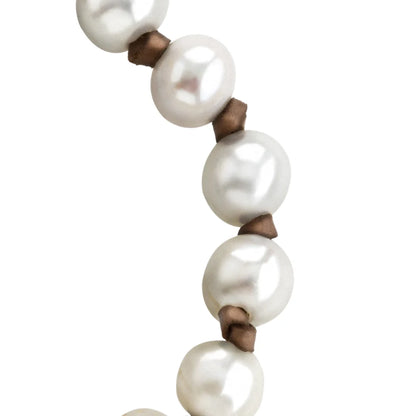 Pulsera de piel de canguro, con perlas blancas japonesas 8-10, con broche de botón en baño de rodio - Joyería y bisutería fina