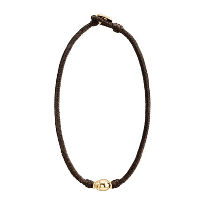 Collar choker con perla central en baño de oro de 22K, con trenza de 4 hilos en piel de borrego y broche de botón - Joyería y bisutería fina