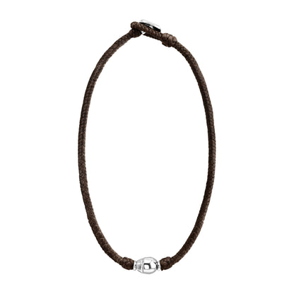 Collar choker con perla central en baño de rodio, con trenza de 4 hilos en piel de borrego y broche de botón - Joyería y bisutería fina