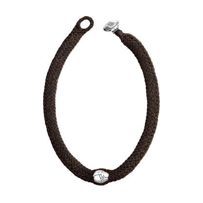 Collar choker con broche de botón, en trenza plana de 8 hilos de piel natural de borrego, perla en baño de rodio - Joyería y bisutería fina