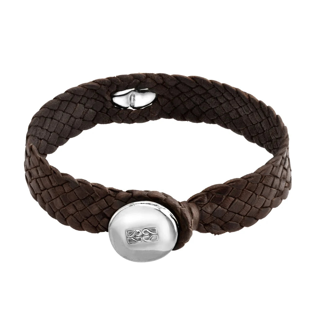 Pulsera de piel natural de borrego en trenza plana de 8 hilos con perlas y broche en baño de rodio - Joyería y bisutería fina