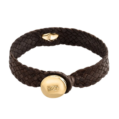 Pulsera de piel natural de borrego en trenza plana de 8 hilos con perlas y broche en baño de oro de 22K - Joyería y bisutería fina