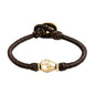 Pulsera de piel natural de borrego en trenza recorrida de 4 hilos con perla, detalles y broche en baño de oro de 22K - Joyería y bisutería fina