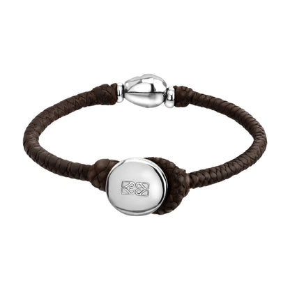 Pulsera de piel natural de borrego en trenza recorrida de 4 hilos con perla, detalles y broche en baño de rodio - Joyería y bisutería fina