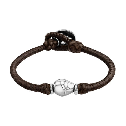 Pulsera de piel natural de borrego en trenza recorrida de 4 hilos con perla, detalles y broche en baño de rodio - Joyería y bisutería fina