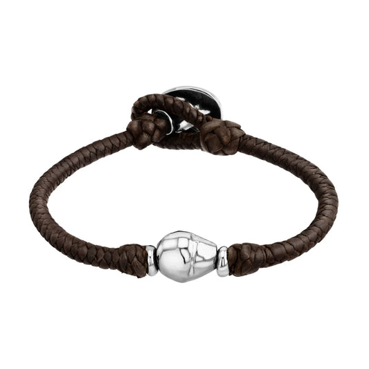 Pulsera de piel natural de borrego en trenza recorrida de 4 hilos con perla, detalles y broche en baño de rodio - Joyería y bisutería fina