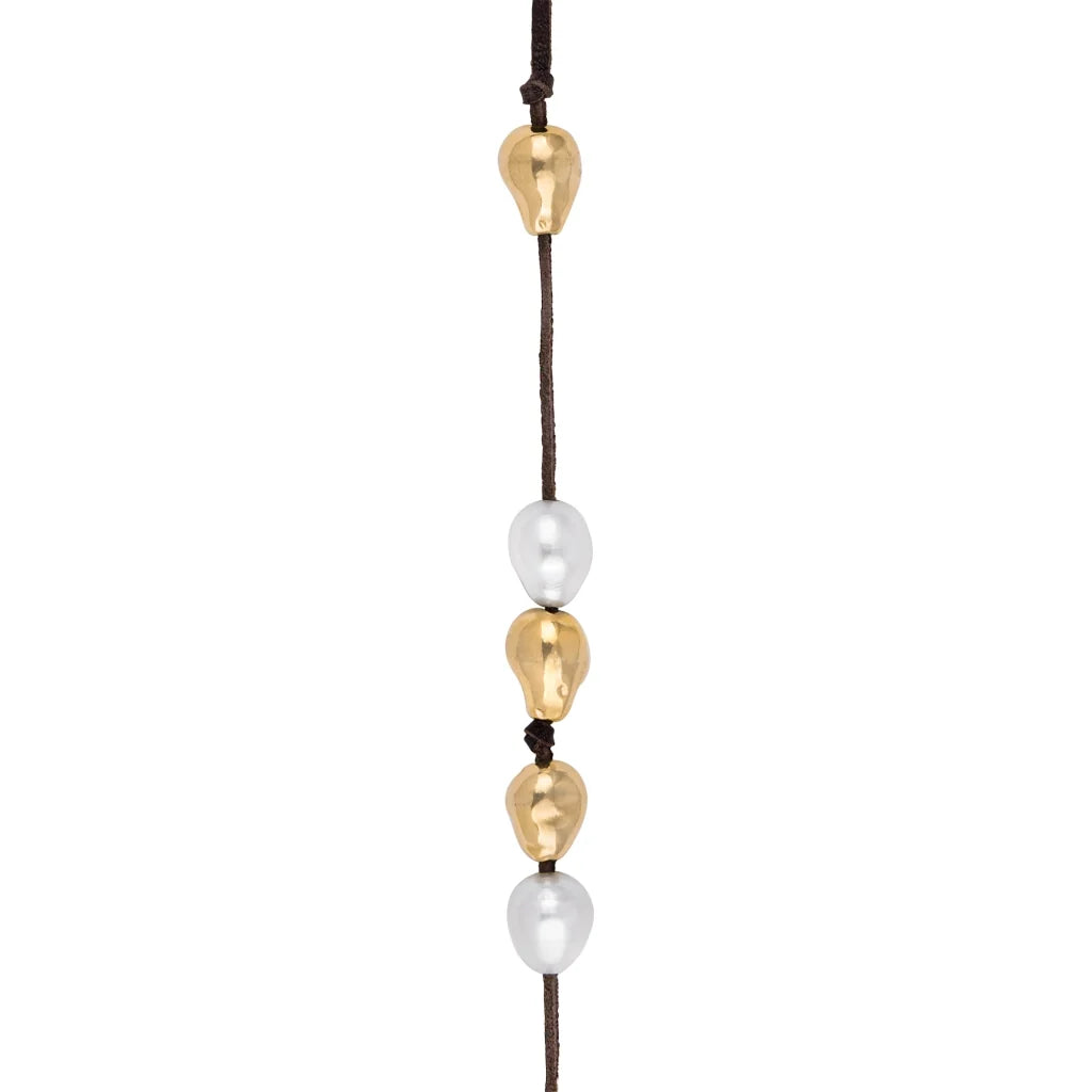 Collar de piel de canguro, con 25 perlas en baño de oro de 22K, con 10 perlas australianas - Joyería y bisutería fina