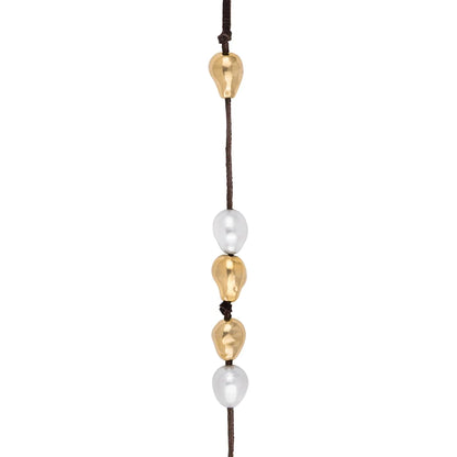 Collar de piel de canguro, con 25 perlas en baño de oro de 22K, con 10 perlas australianas - Joyería y bisutería fina