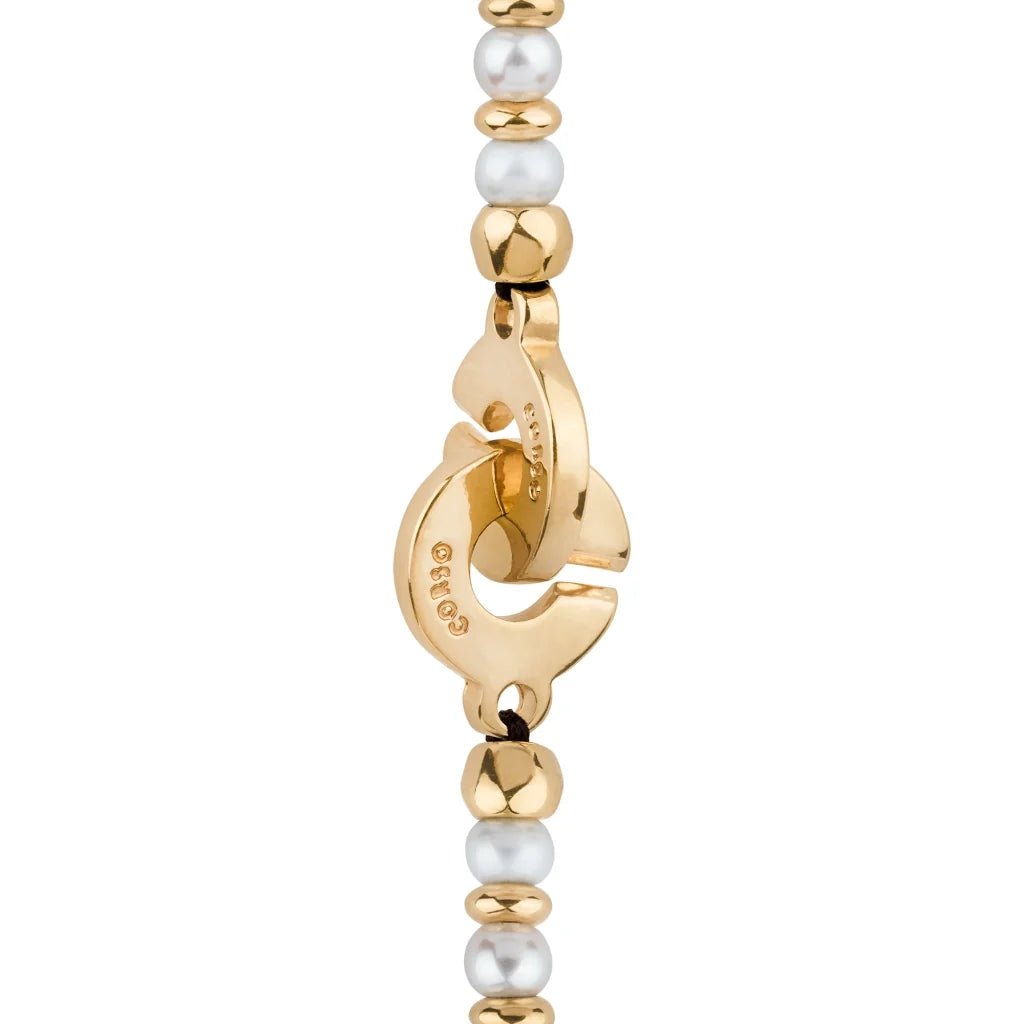 Collar de 53cm en baño de oro 22K, oro rosa 22K o rodio, con perlas japonesas de 5mm, cuenta de dona y perla central - Joyería y bisutería fina