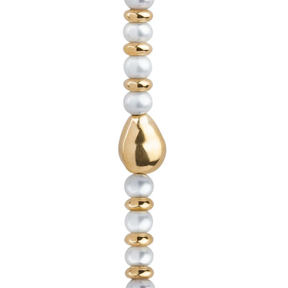 Collar de 53cm en baño de oro 22K, oro rosa 22K o rodio, con perlas japonesas de 5mm, cuenta de dona y perla central - Joyería y bisutería fina
