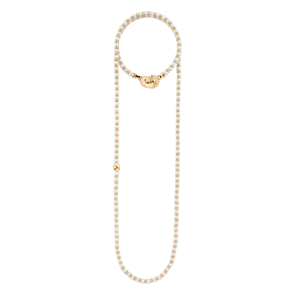 Collar de 53cm en baño de oro 22K, oro rosa 22K o rodio, con perlas japonesas de 5mm, cuenta de dona y perla central - Joyería y bisutería fina