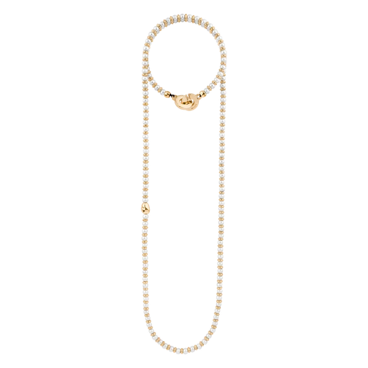 Collar de 53cm en baño de oro 22K, oro rosa 22K o rodio, con perlas japonesas de 5mm, cuenta de dona y perla central - Joyería y bisutería fina