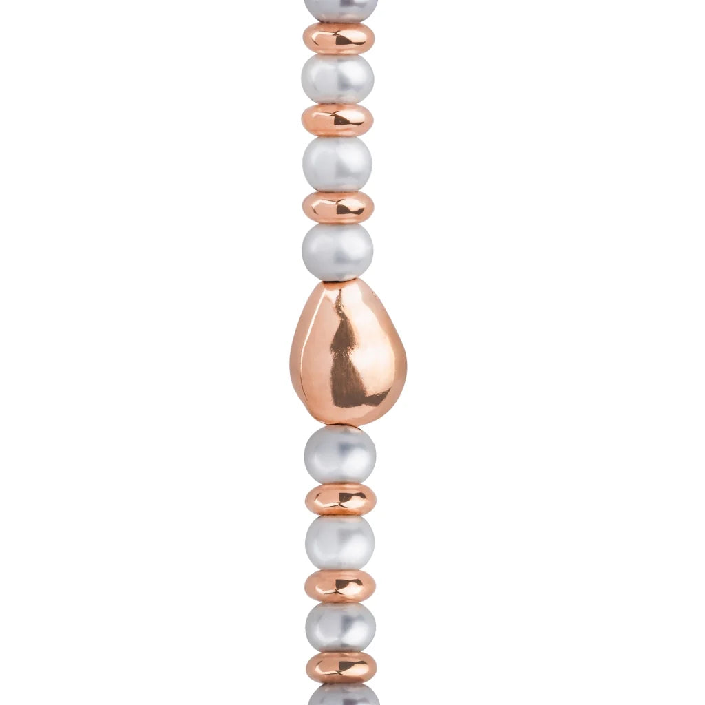 Collar de 53cm en baño de oro 22K, oro rosa 22K o rodio, con perlas japonesas de 5mm, cuenta de dona y perla central - Joyería y bisutería fina