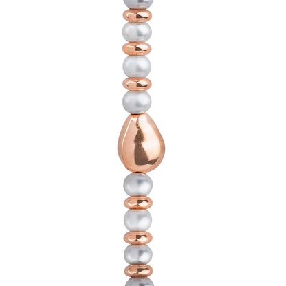 Collar de 53cm en baño de oro 22K, oro rosa 22K o rodio, con perlas japonesas de 5mm, cuenta de dona y perla central - Joyería y bisutería fina