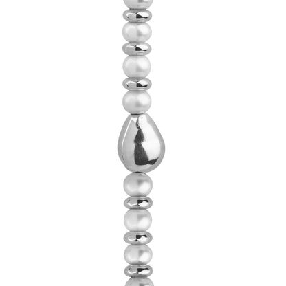 Collar de 53cm en baño de oro 22K, oro rosa 22K o rodio, con perlas japonesas de 5mm, cuenta de dona y perla central - Joyería y bisutería fina