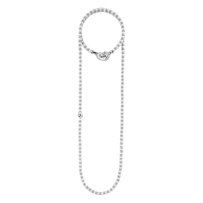 Collar de 53cm en baño de oro 22K, oro rosa 22K o rodio, con perlas japonesas de 5mm, cuenta de dona y perla central - Joyería y bisutería fina