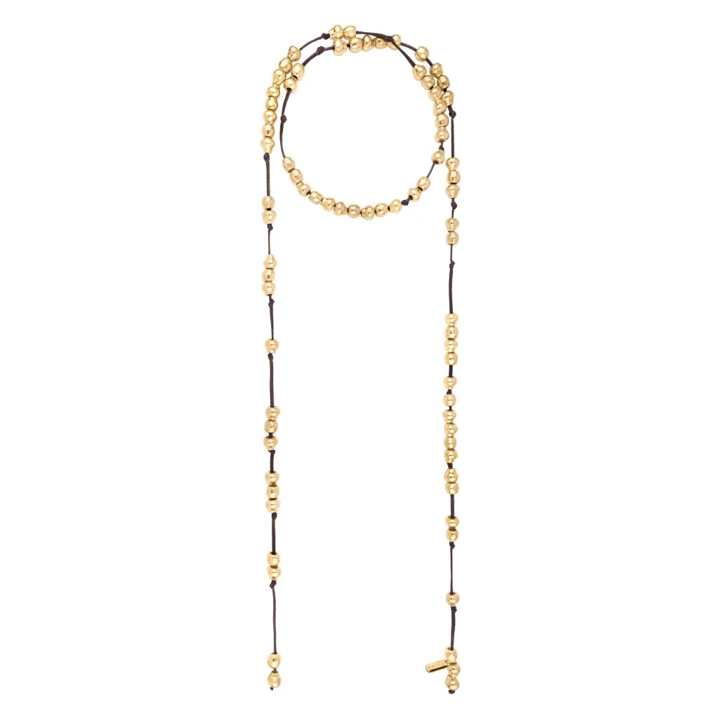 Collar en piel de canguro con 79 perlas en baño de oro de 22K - Joyería y bisutería fina