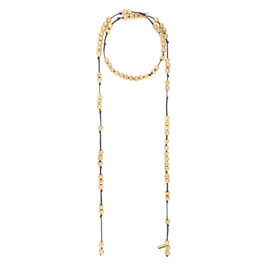 Collar en piel de canguro con 79 perlas en baño de oro de 22K - Joyería y bisutería fina