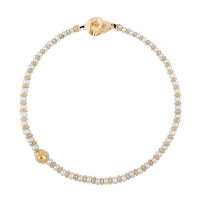 Collar choker en baño de oro 22K, oro rosa 22K o rodio, con perlas japonesas de 5mm, cuenta de dona y perla central - Joyería y bisutería fina