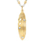 Collar con dije de pluma en baño de oro 22K, rodio u oro rosa 22K con perlas japonesas de 5mm incrustadas con 54.5cm de largo - Joyería y bisutería fina