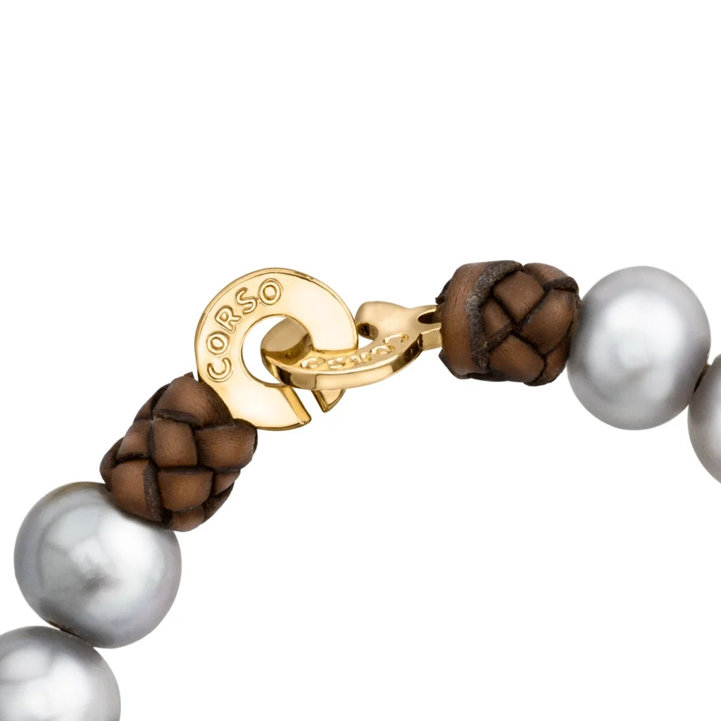 Pulsera con perlas japonesas y tahitianas, trenzada con detalles en baño de Oro 22K - Joyería y bisutería fina