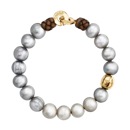 Pulsera con perlas japonesas y tahitianas, trenzada con detalles en baño de Oro 22K - Joyería y bisutería fina