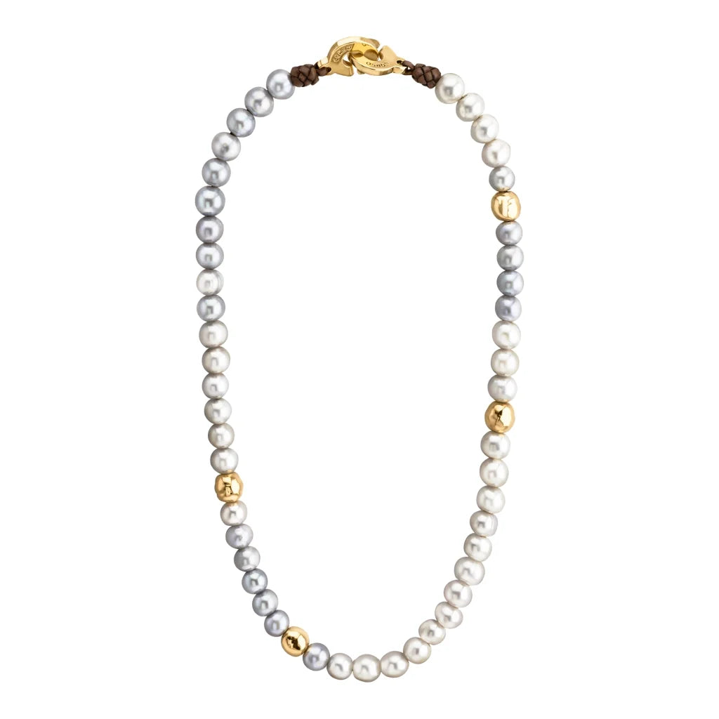 Choker Baño de Oro 22K o rodio, Perlas Japonesas, Perlas Tahitianas, piel natural de borrego - Joyería y bisutería fina