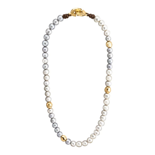 Choker Baño de Oro 22K o rodio, Perlas Japonesas, Perlas Tahitianas, piel natural de borrego - Joyería y bisutería fina