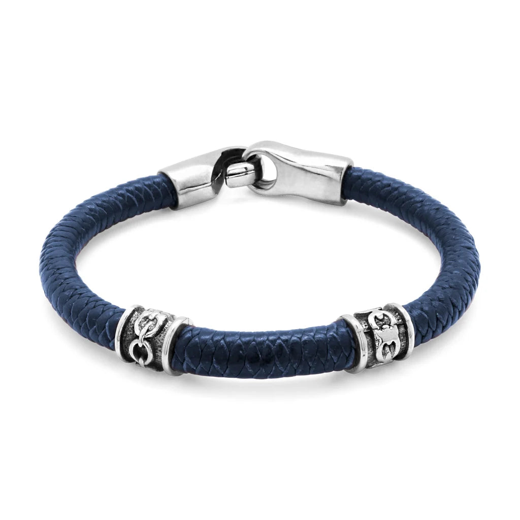 Pulsera de piel natural de borrego en trenza de 8 hilos, con broche y terminado en acero - Joyería y bisutería fina