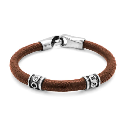 Pulsera de piel natural de borrego en trenza de 8 hilos, con broche y terminado en acero - Joyería y bisutería fina