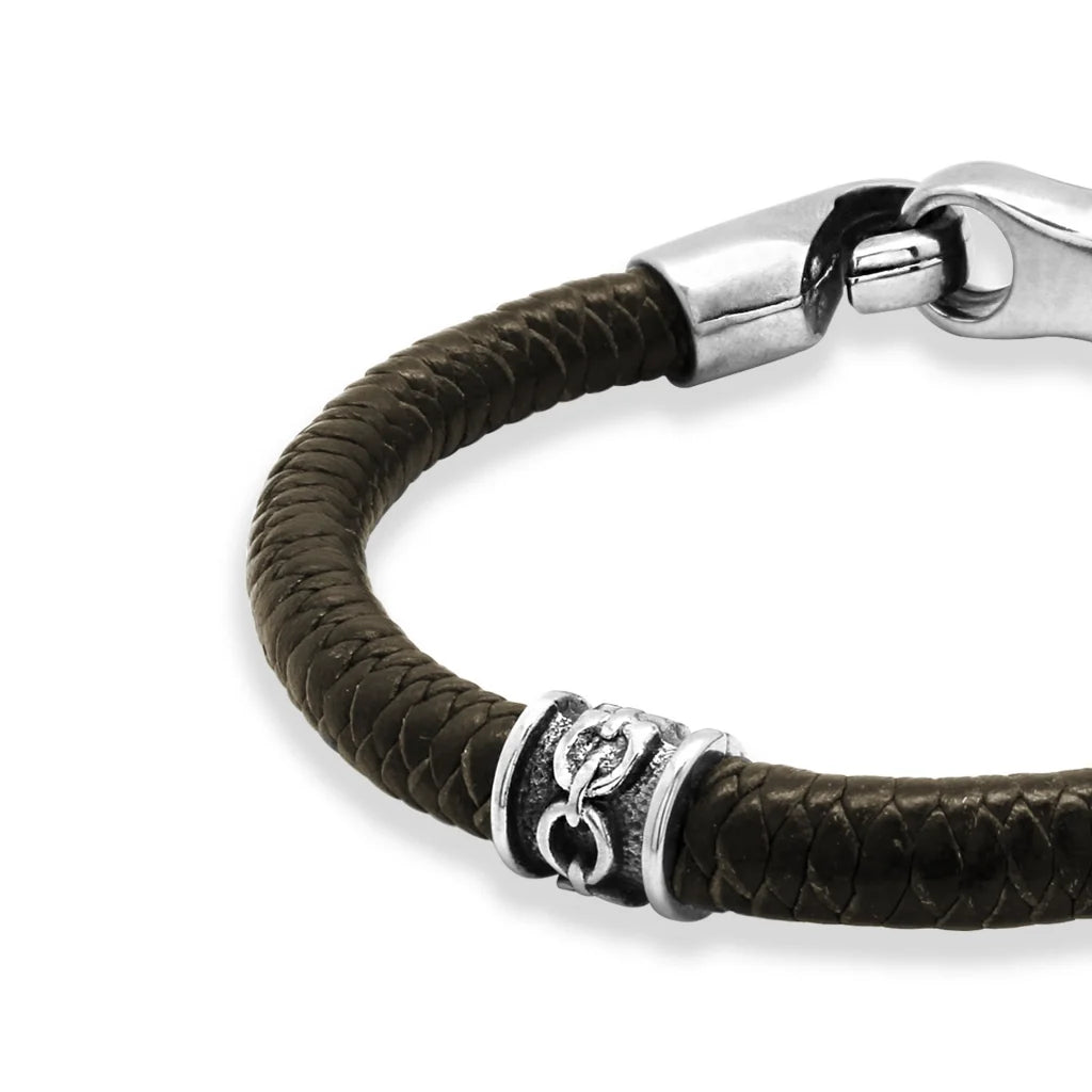 Pulsera de piel natural de borrego en trenza de 8 hilos, con broche y terminado en acero - Joyería y bisutería fina