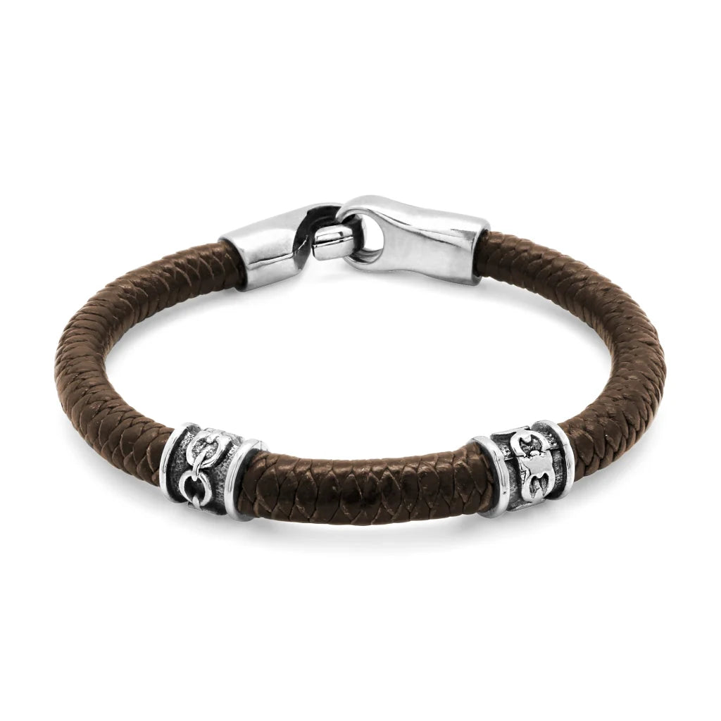 Pulsera de piel natural de borrego en trenza de 8 hilos, con broche y terminado en acero - Joyería y bisutería fina