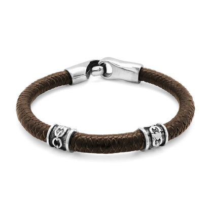 Pulsera de piel natural de borrego en trenza de 8 hilos, con broche y terminado en acero - Joyería y bisutería fina