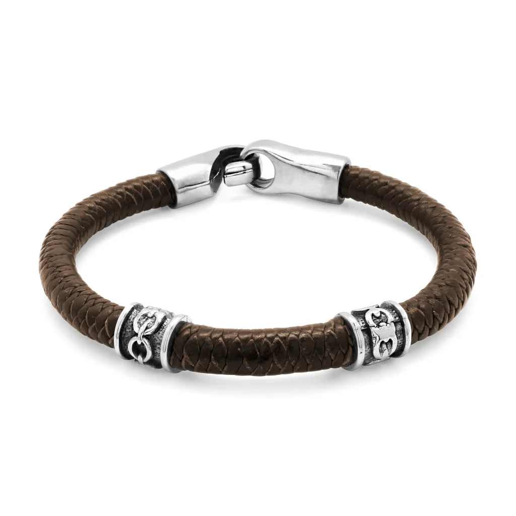 Pulsera de piel natural de borrego en trenza de 8 hilos, con broche y terminado en acero - Joyería y bisutería fina