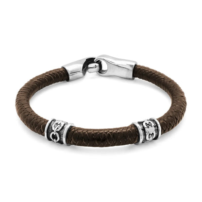 Pulsera de piel natural de borrego en trenza de 8 hilos, con broche y terminado en acero - Joyería y bisutería fina