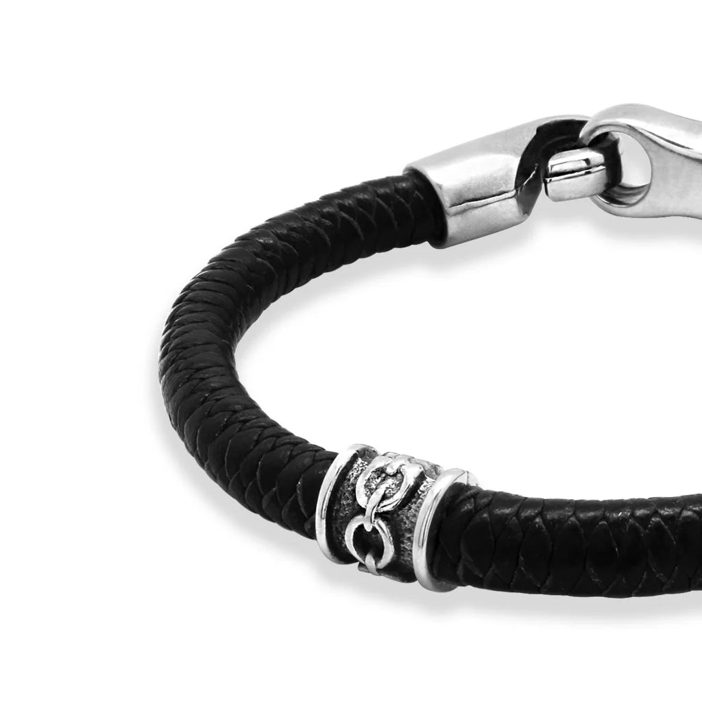 Pulsera de piel natural de borrego en trenza de 8 hilos, con broche y terminado en acero - Joyería y bisutería fina