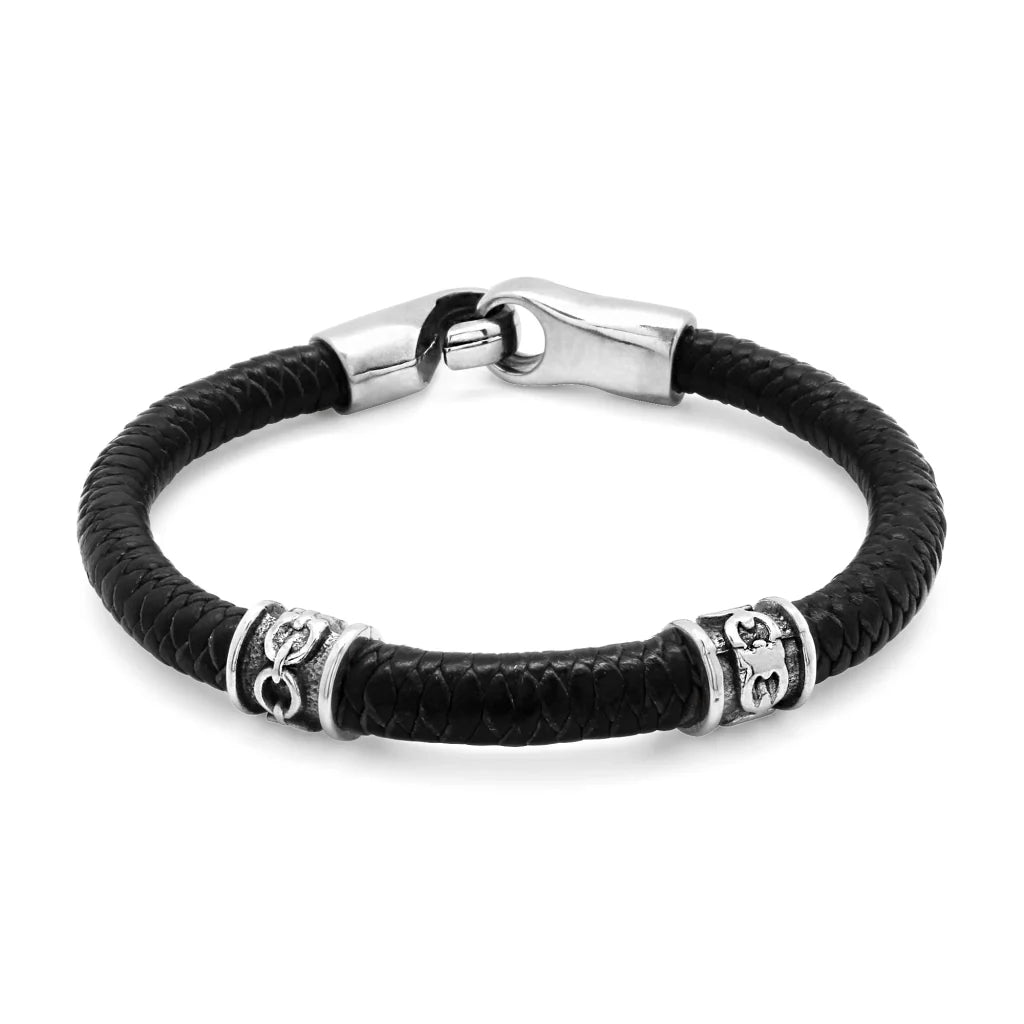Pulsera de piel natural de borrego en trenza de 8 hilos, con broche y terminado en acero - Joyería y bisutería fina