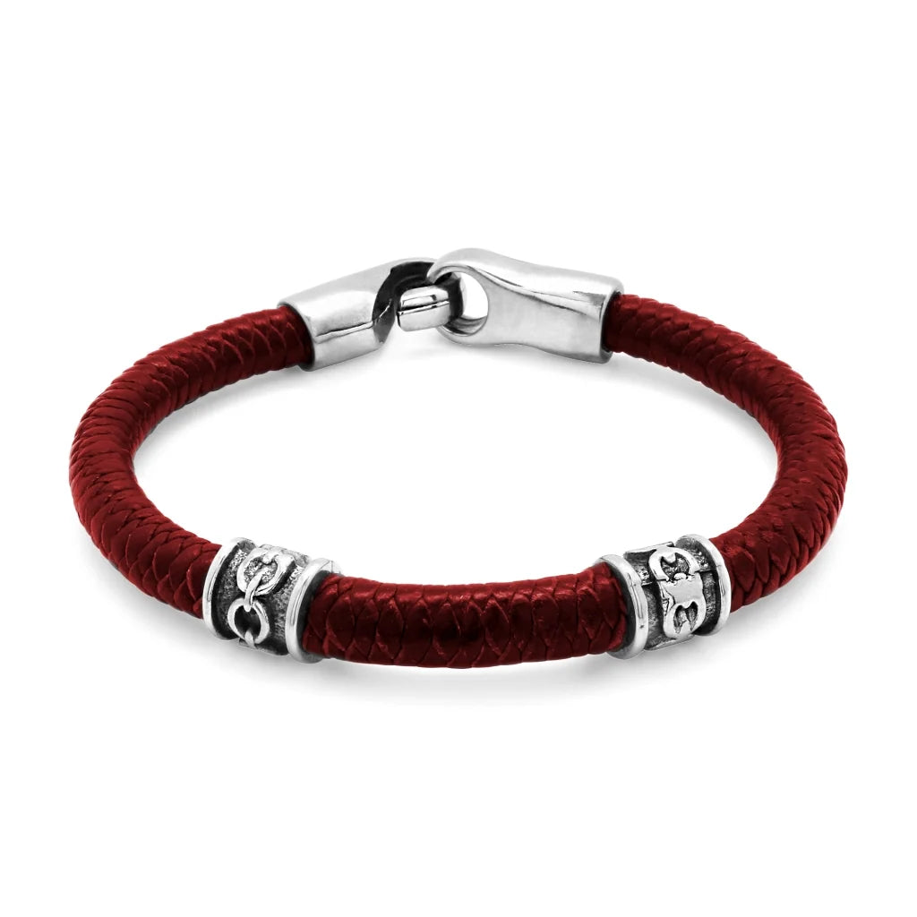 Pulsera de piel natural de borrego en trenza de 8 hilos, con broche y terminado en acero - Joyería y bisutería fina