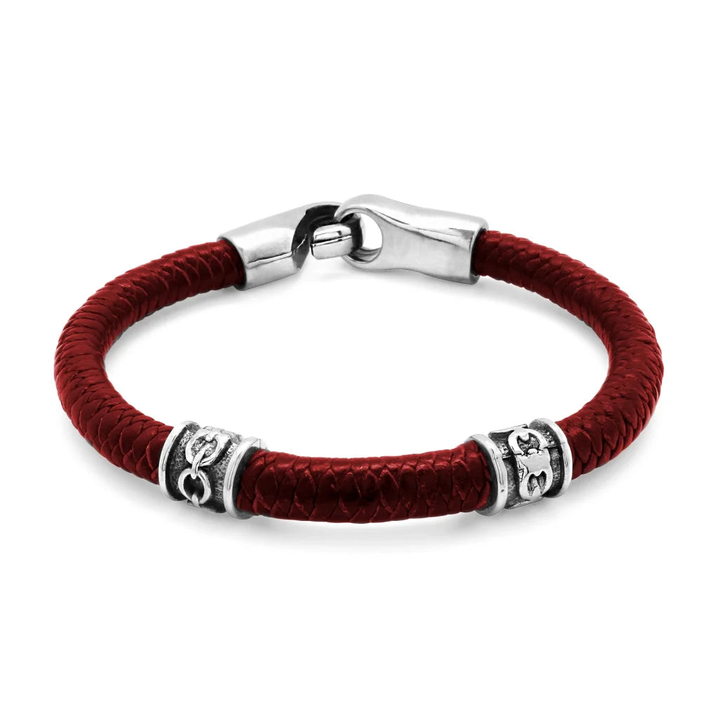 Pulsera de piel natural de borrego en trenza de 8 hilos, con broche y terminado en acero - Joyería y bisutería fina