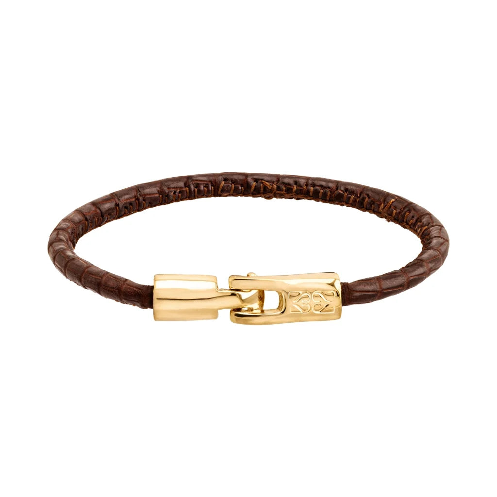 Pulsera para hombre y mujer de piel natural de serpiente o lagarto, con broche en baño de oro de 22K - Joyería y bisutería fina