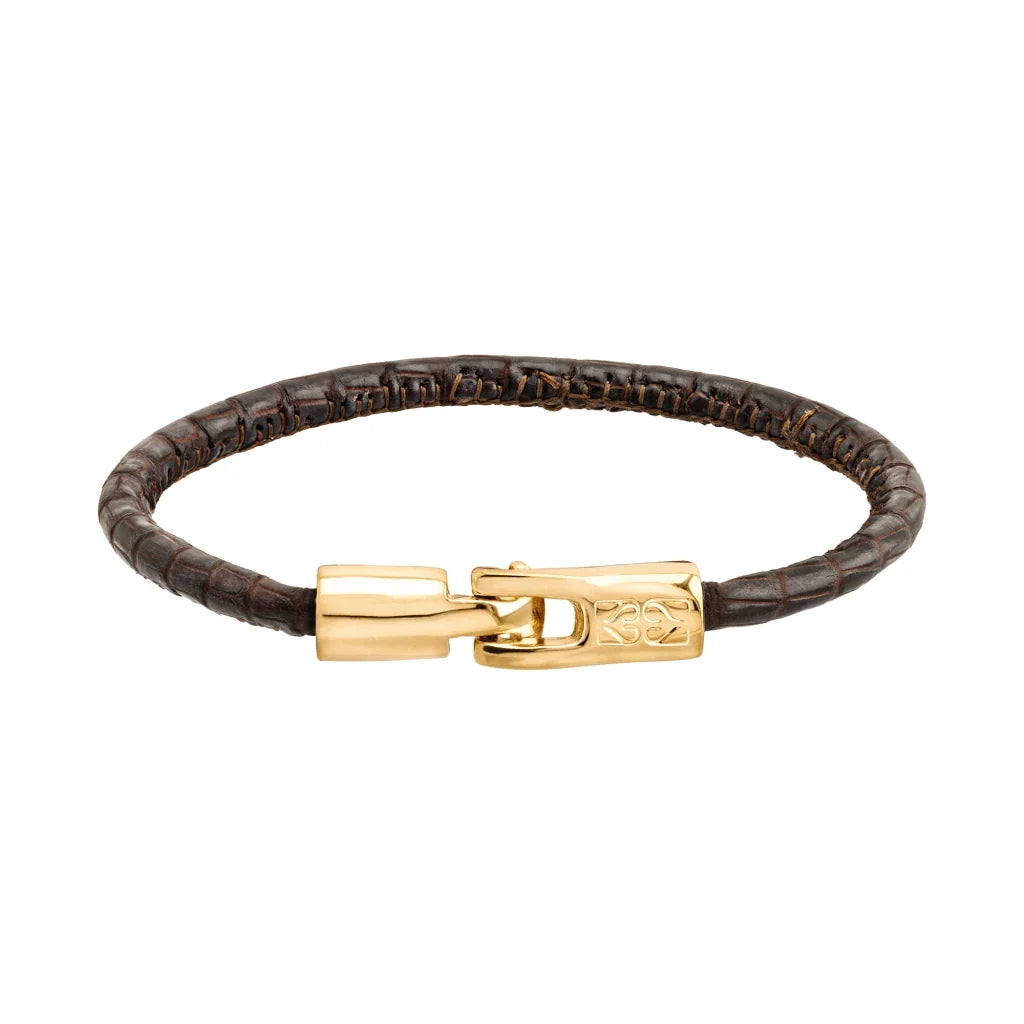 Pulsera para hombre y mujer de piel natural de serpiente o lagarto, con broche en baño de oro de 22K - Joyería y bisutería fina
