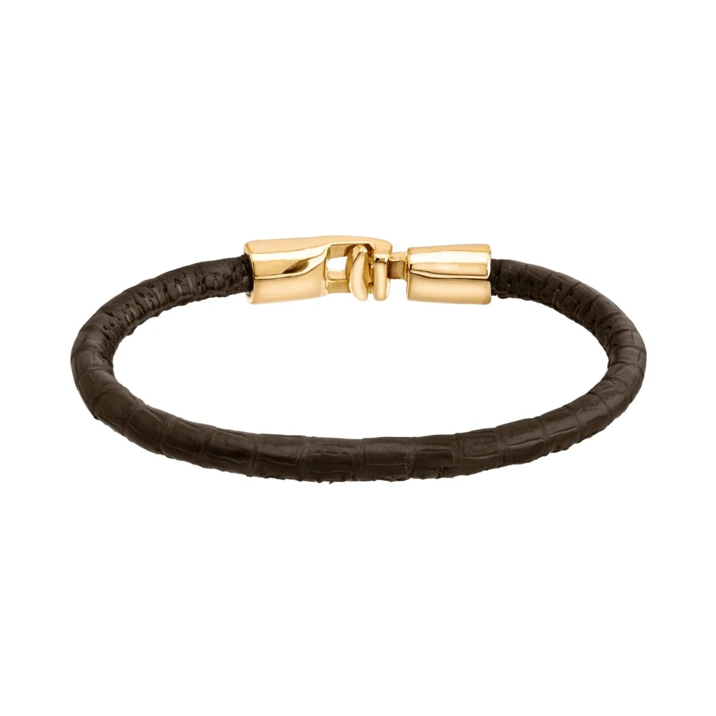 Pulsera para hombre y mujer de piel natural de serpiente o lagarto, con broche en baño de oro de 22K - Joyería y bisutería fina