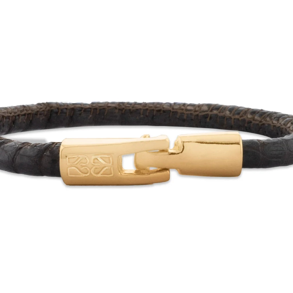 Pulsera para hombre y mujer de piel natural de serpiente o lagarto, con broche en baño de oro de 22K - Joyería y bisutería fina